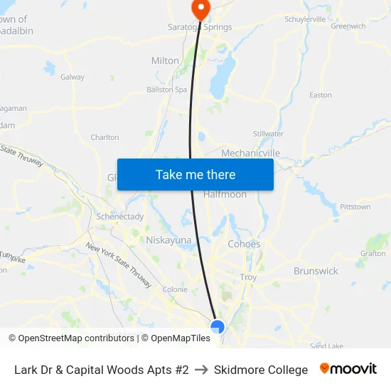 Lark Dr & Capital Woods Apts  #2 to Skidmore College map