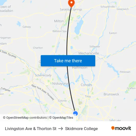 Livingston Ave & Thorton St to Skidmore College map