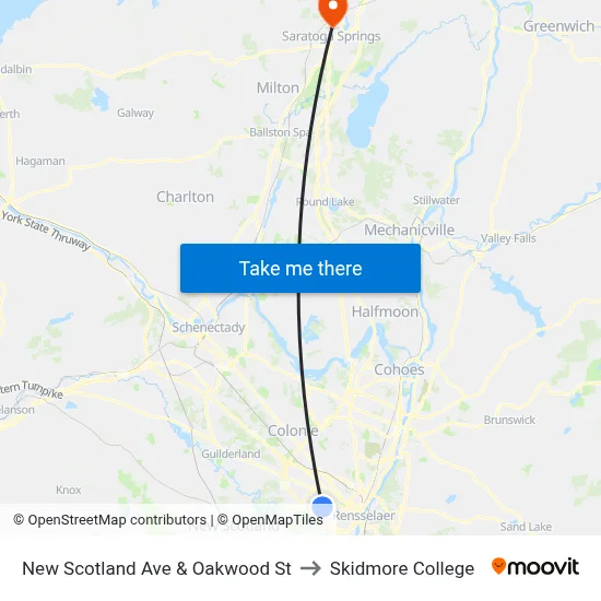 New Scotland Ave & Oakwood St to Skidmore College map