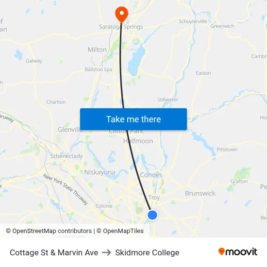 Cottage St & Marvin Ave to Skidmore College map