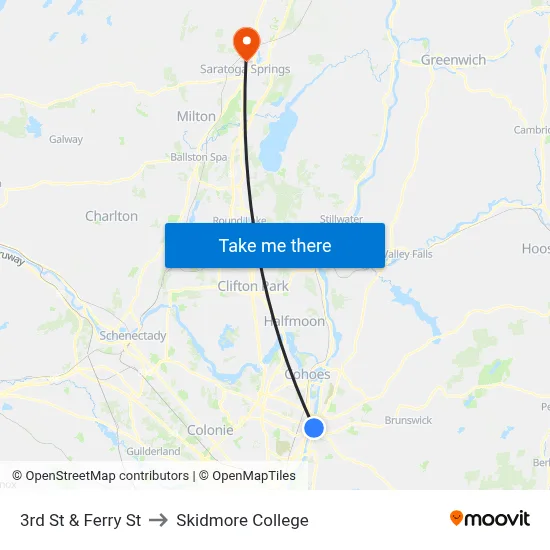 3rd St & Ferry St to Skidmore College map