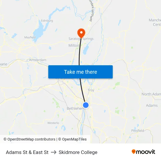 Adams St & East St to Skidmore College map
