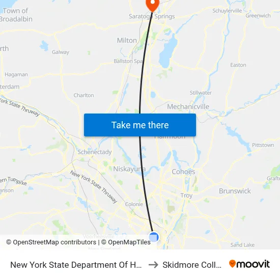 New York State Department Of Health to Skidmore College map