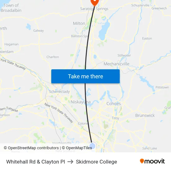 Whitehall Rd & Clayton Pl to Skidmore College map