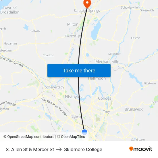 S. Allen St & Mercer St to Skidmore College map
