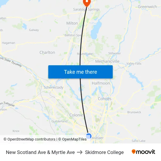 New Scotland Ave & Myrtle Ave to Skidmore College map