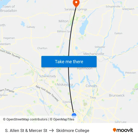 S. Allen St & Mercer St to Skidmore College map