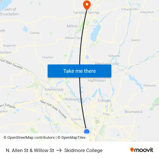 N. Allen St & Willow St to Skidmore College map