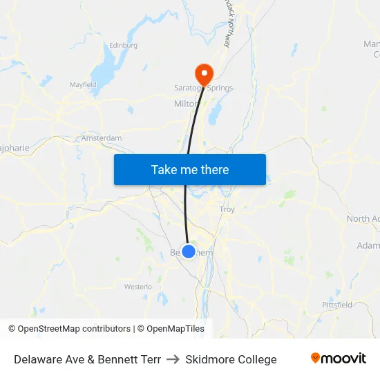 Delaware Ave & Bennett Terr to Skidmore College map