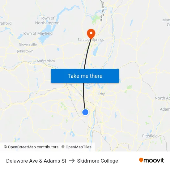 Delaware Ave & Adams St to Skidmore College map