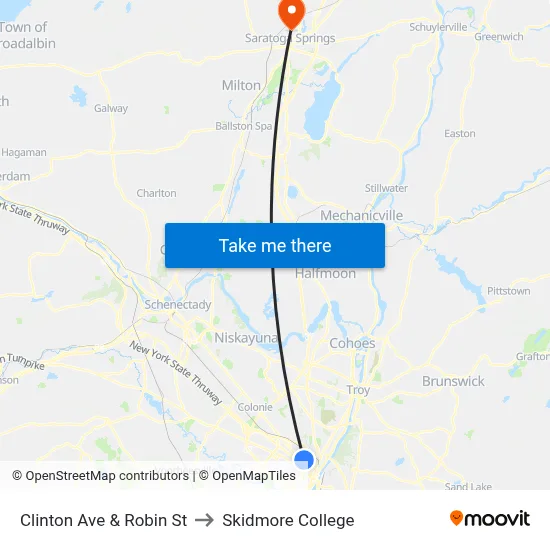 Clinton Ave & Robin St to Skidmore College map
