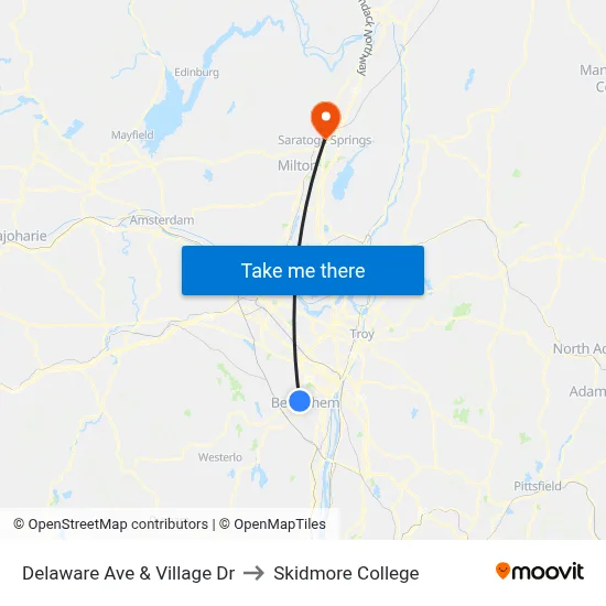 Delaware Ave & Village Dr to Skidmore College map