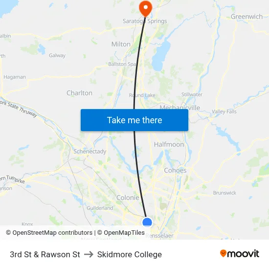 3rd St & Rawson St to Skidmore College map