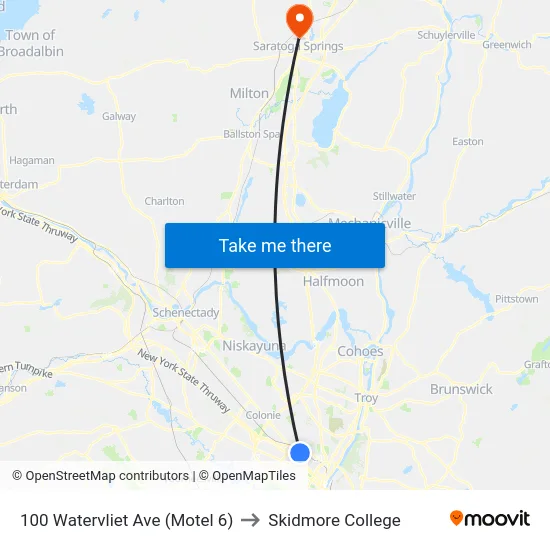 100 Watervliet Ave (Motel 6) to Skidmore College map