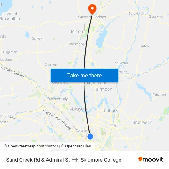 Sand Creek Rd & Admiral St to Skidmore College map