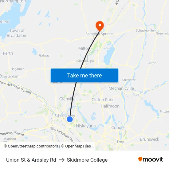 Union St & Ardsley Rd to Skidmore College map