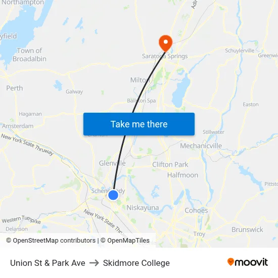 Union St & Park Ave to Skidmore College map