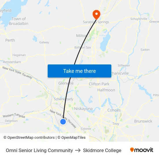 Omni Senior Living Community to Skidmore College map