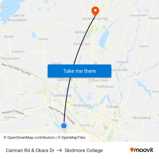 Carman Rd & Okara Dr to Skidmore College map