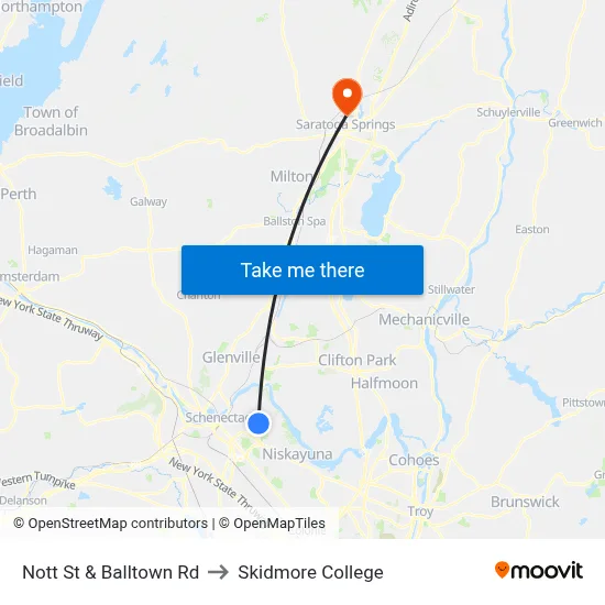 Nott St & Balltown Rd to Skidmore College map