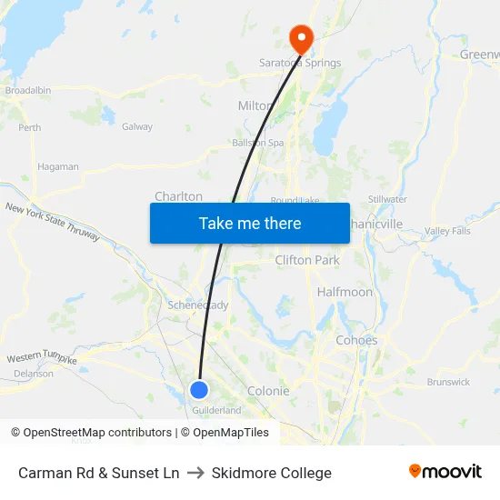 Carman Rd & Sunset Ln to Skidmore College map