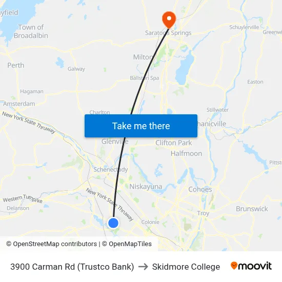 3900 Carman Rd (Trustco Bank) to Skidmore College map