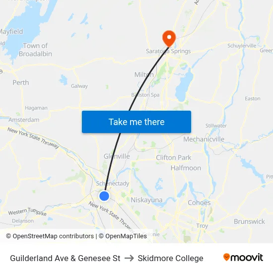 Guilderland Ave & Genesee St to Skidmore College map