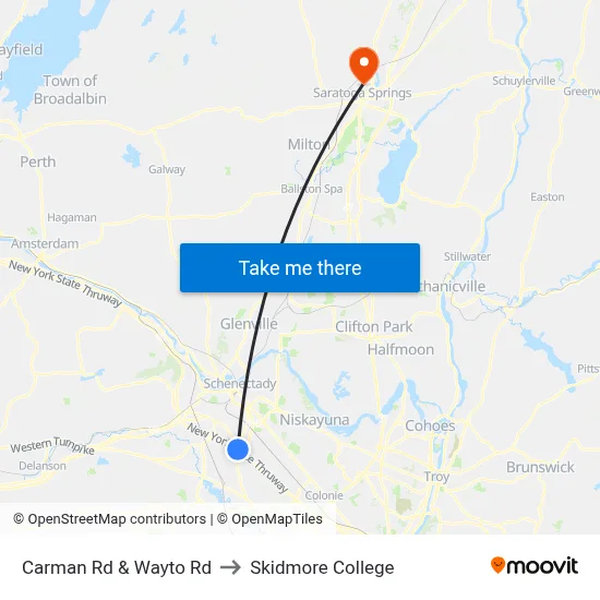 Carman Rd & Wayto Rd to Skidmore College map