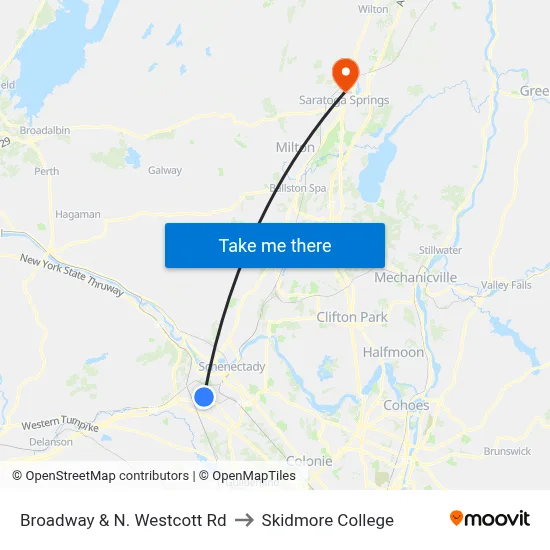 Broadway & N. Westcott Rd to Skidmore College map