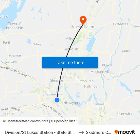 Division/St Lukes Station - State St & Division St to Skidmore College map