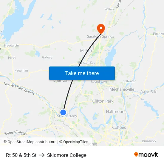 Rt 50  & 5th St to Skidmore College map