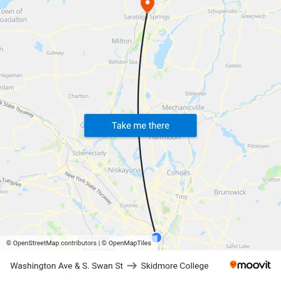 Washington Ave & S. Swan St to Skidmore College map