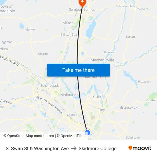 S. Swan St & Washington Ave to Skidmore College map