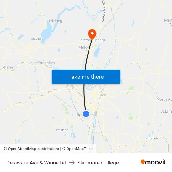 Delaware Ave & Winne Rd to Skidmore College map