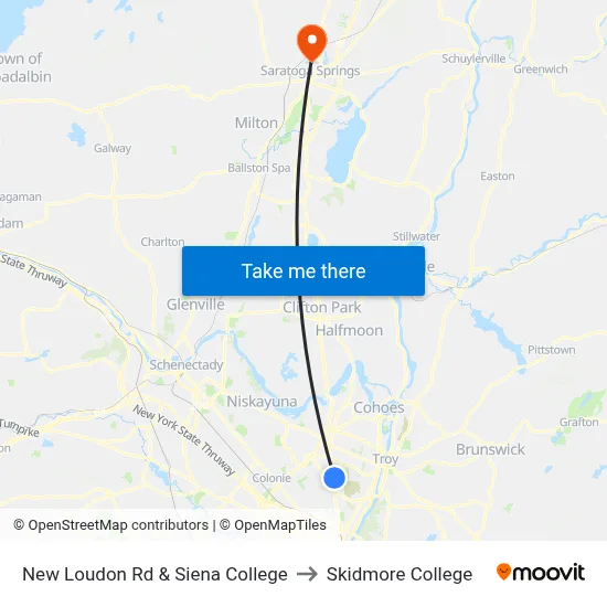 New Loudon Rd & Siena College to Skidmore College map