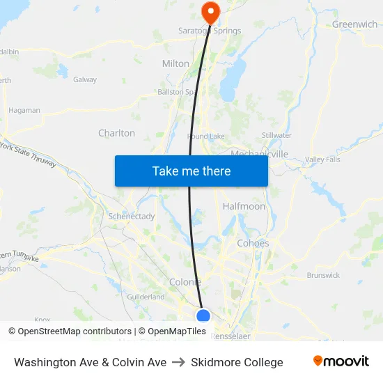 Washington Ave & Colvin Ave to Skidmore College map