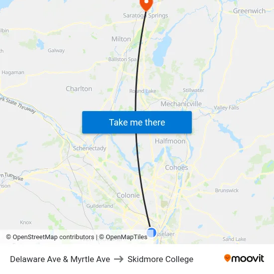 Delaware Ave & Myrtle Ave to Skidmore College map