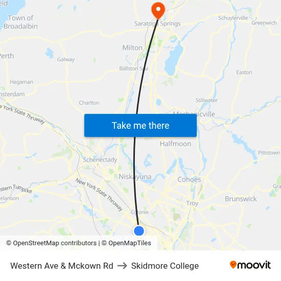 Western Ave & Mckown Rd to Skidmore College map