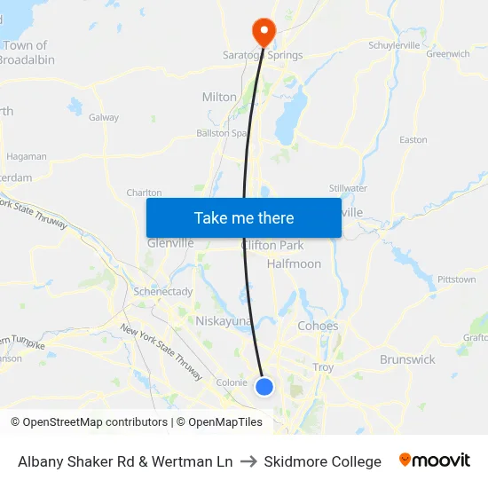 Albany Shaker Rd & Wertman Ln to Skidmore College map