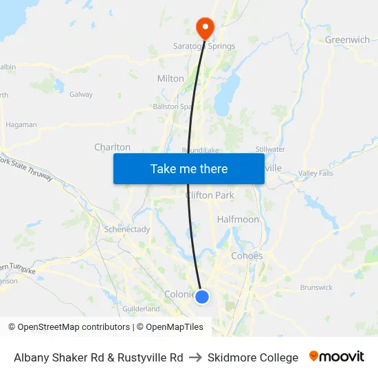 Albany Shaker Rd & Rustyville Rd to Skidmore College map