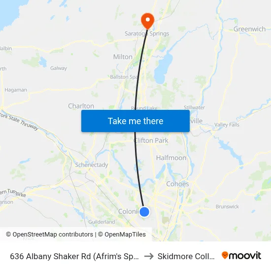 636 Albany Shaker Rd (Afrim's Sports) to Skidmore College map