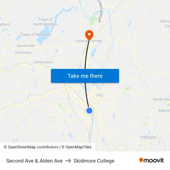 Second Ave & Alden Ave to Skidmore College map