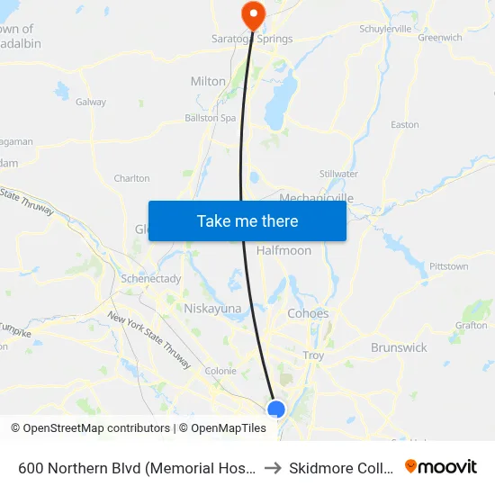 600 Northern Blvd (Memorial Hospital) to Skidmore College map