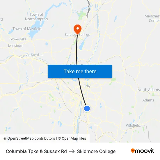 Columbia Tpke & Sussex Rd to Skidmore College map