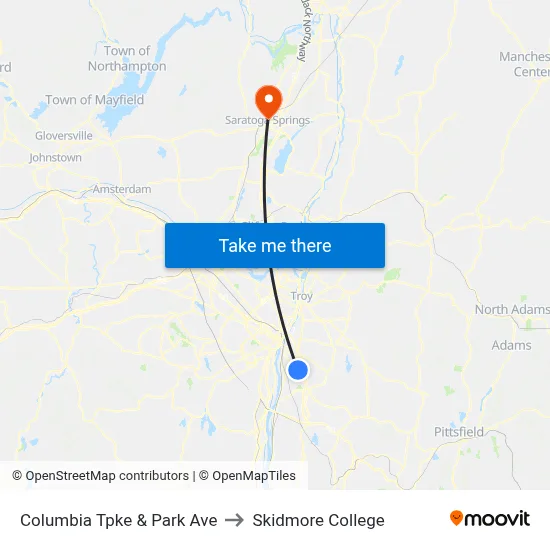 Columbia Tpke & Park Ave to Skidmore College map