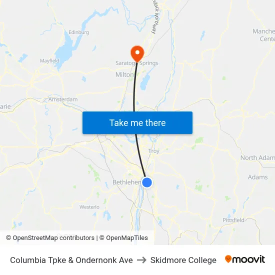 Columbia Tpke & Ondernonk Ave to Skidmore College map