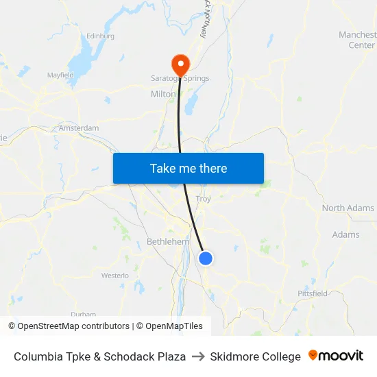 Columbia Tpke & Schodack Plaza to Skidmore College map