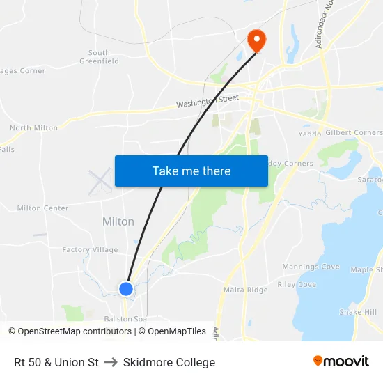 Rt 50 & Union St to Skidmore College map