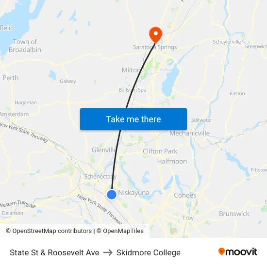State St & Roosevelt Ave to Skidmore College map