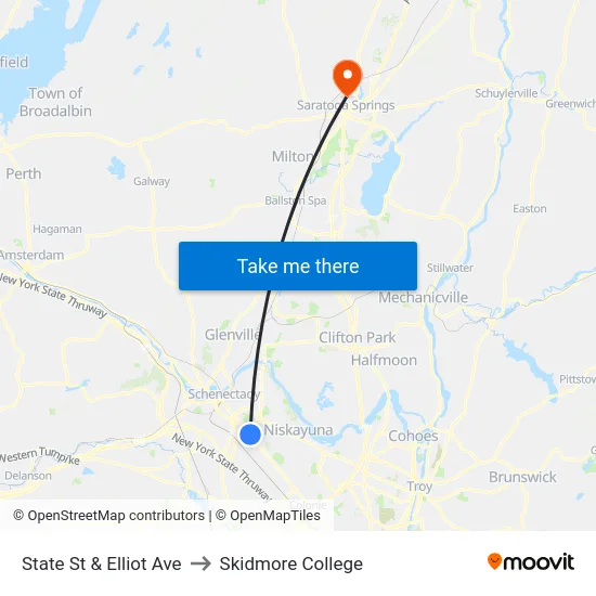 State St & Elliot Ave to Skidmore College map